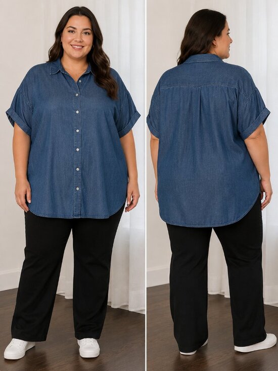 Soft Surroundings Tops - SOFT SURROUNDINGS Short Sleeve Button-Up Lyocell Blue Denim Blouse 2X